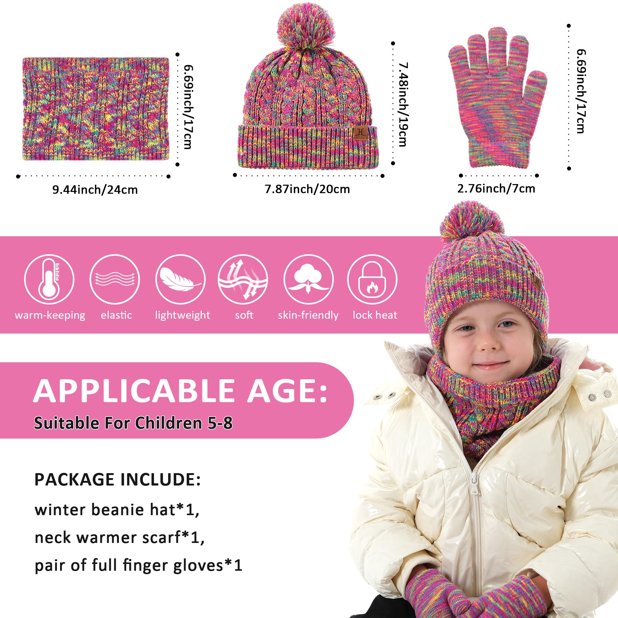 Bequemer Laden Bebe Niños invierno Gorro Termicos Pompon Bufanda Guantes Conjunto Manoplas con Forro Polar para 0-8 Años Regalo para Niñas Niños