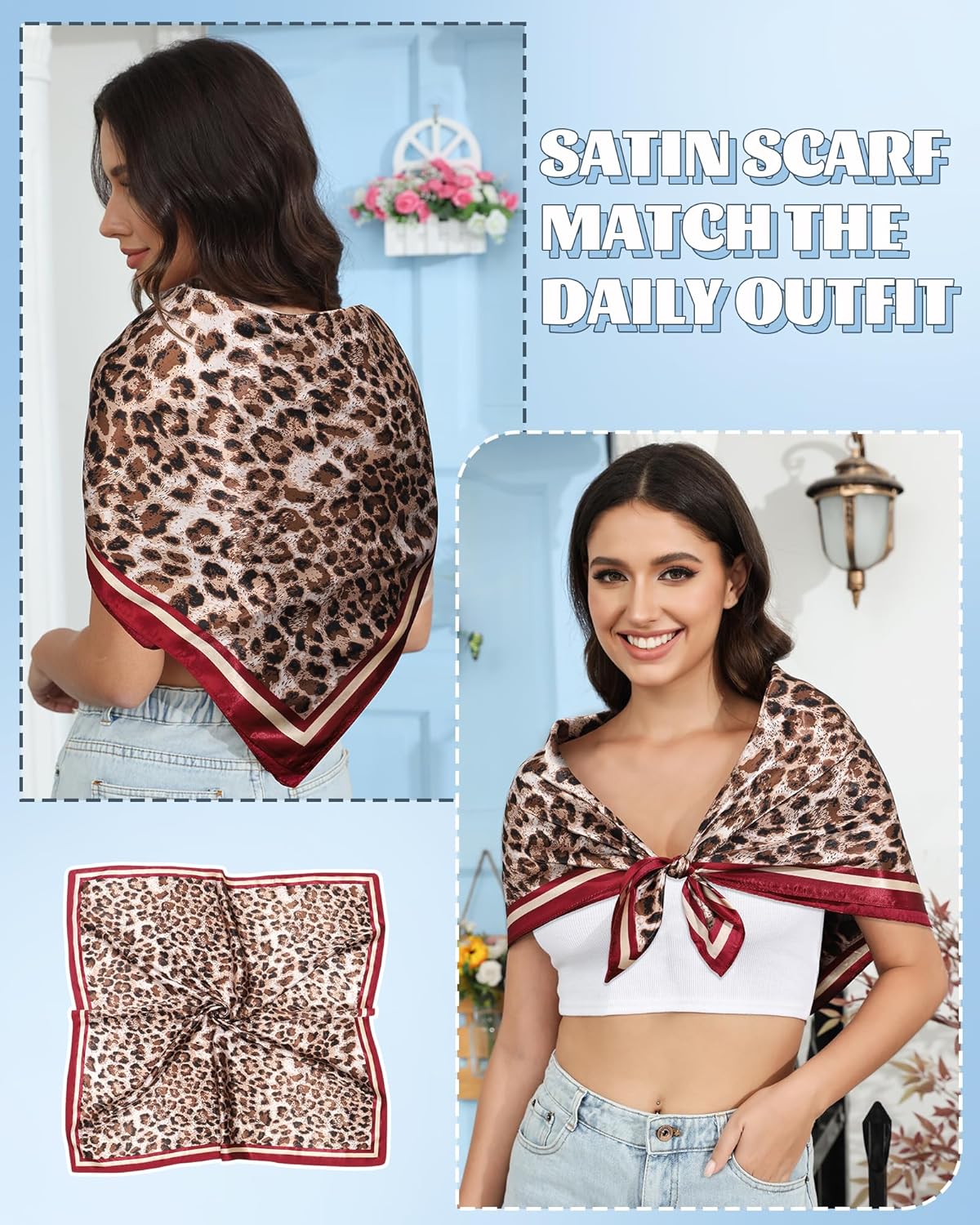 AWAYTR 35” Large Square Satin Head Scarf - 3Pcs Satin Hair Scarves Silk Bandana Scarf Headscarf Silk Feeling Scarf for Women - Image 4