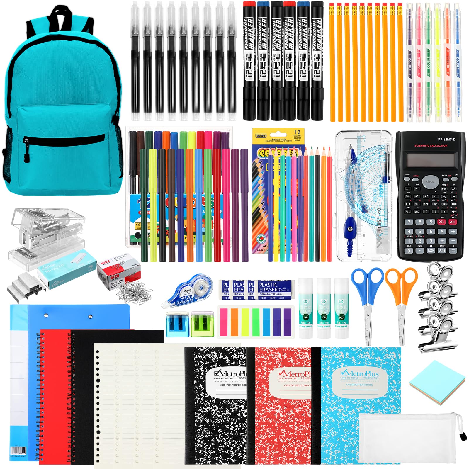 81 Pcs School Supply Kit with Backpack Back to School Supplies Bundle Bulk School Essentials for Elementary Middle High School Students Includes Folders Notebooks Pencils and More(Light Blue)