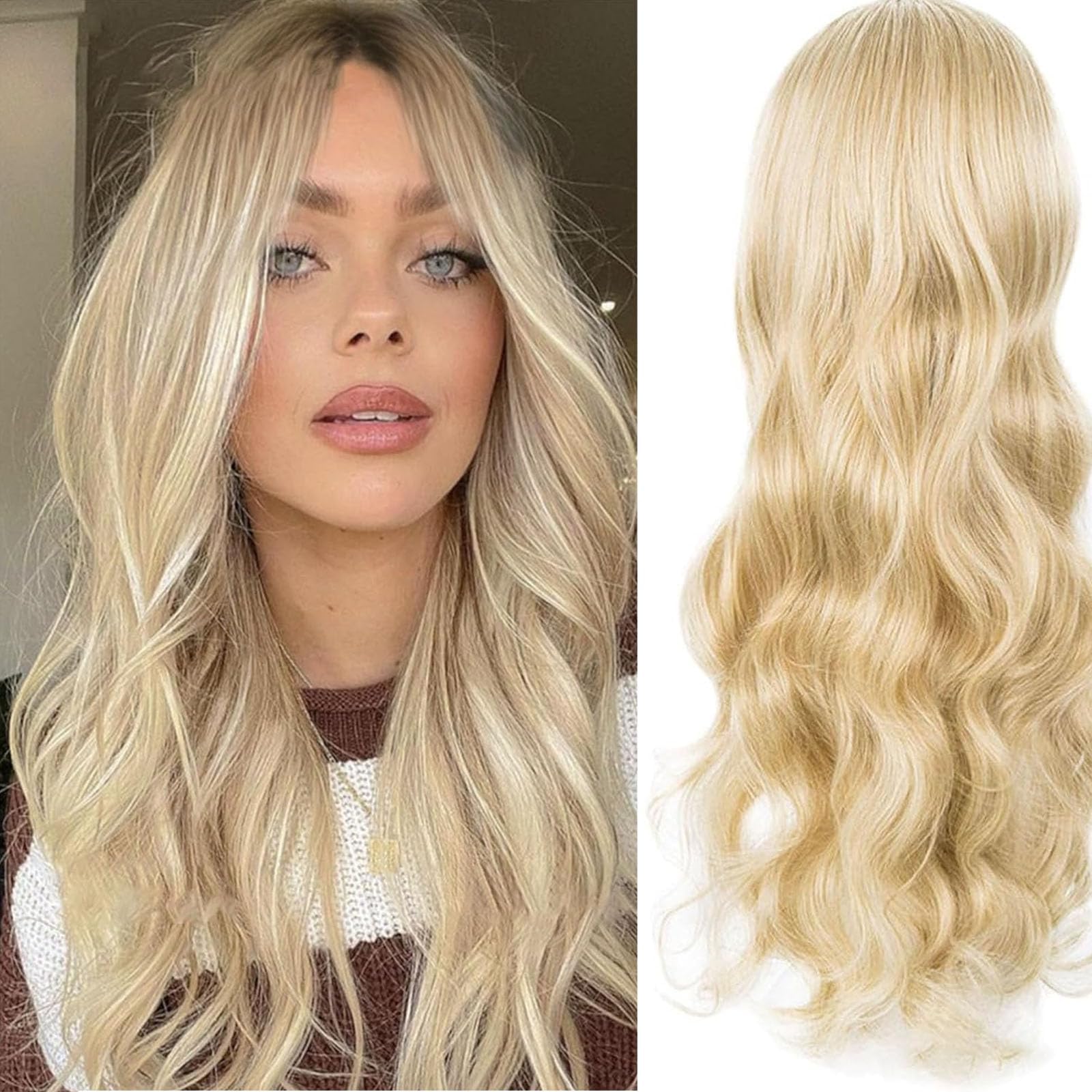 Long Blonde Wigs for Women, 70 cm Blonde Wig, Long Wavy Look, Natural Thickness and Fullness with a Fine Luster, Cosplay Party Daily Use