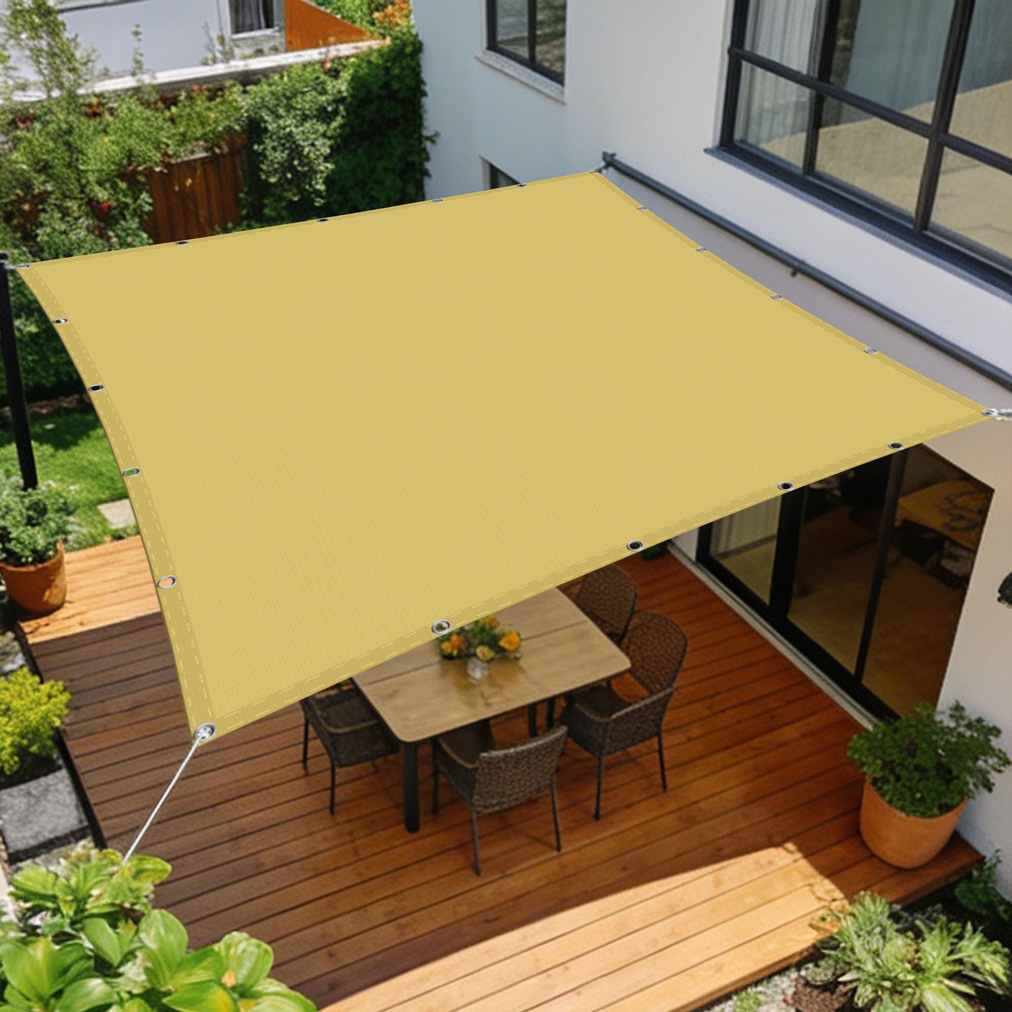 Toldo Rectangular 1.2 x 2.8 m Resistente Al Agua Toldos Terraza Prueba de Viento para Terraza, Jardín, Balcón, Camping, Cuadrada, Amarillo Arena