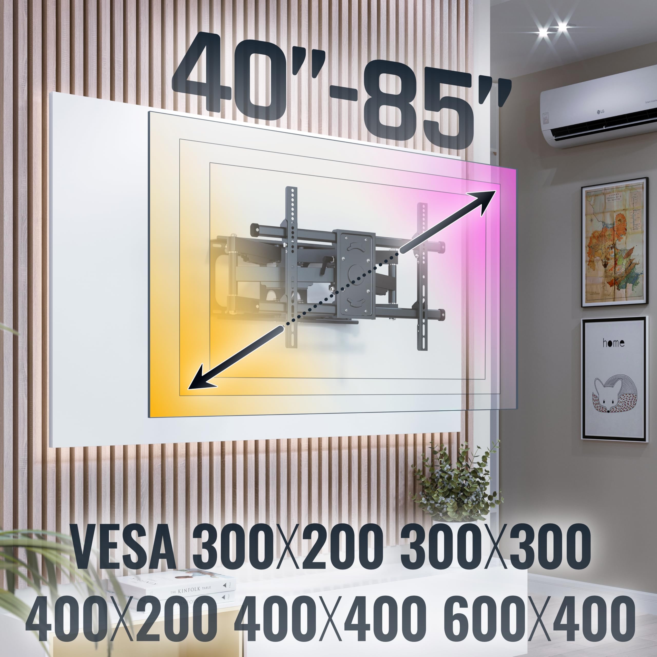 RICOO Uchwyt ścienny do telewizora, wychylny, do telewizorów 42-75 cali, uniwersalny uchwyt TV S4964, uchwyt ścienny na ścianę, uchwyt ścienny do telewizora 65 cali do 60 kg z maks. VESA 600 x 400 mm