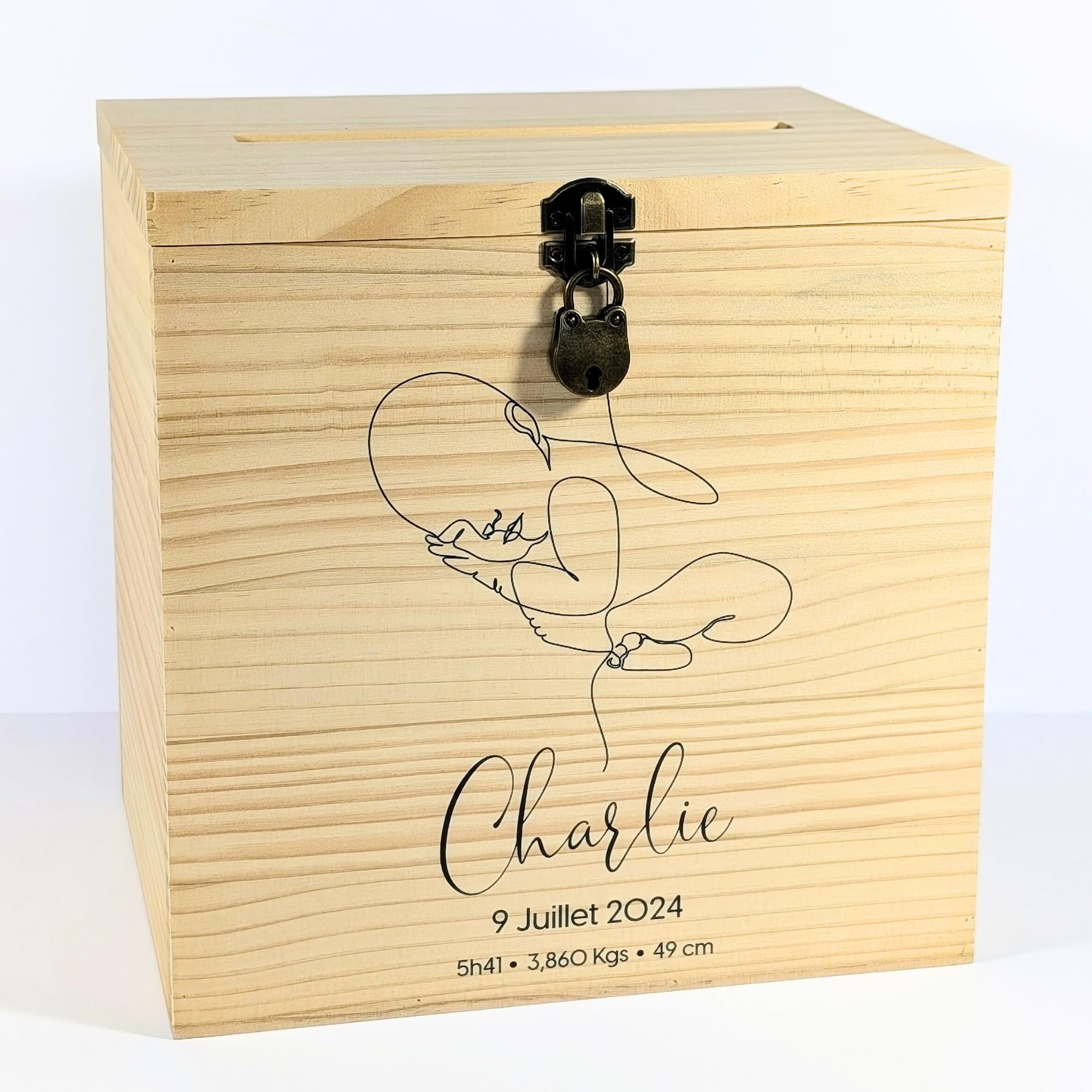 Caja de recuerdos para bebé de madera, caja de nacimiento para niña y niño, regalo de nacimiento personalizado, regalo de bautizo, cumpleaños | 25 x 25 x 20 cm