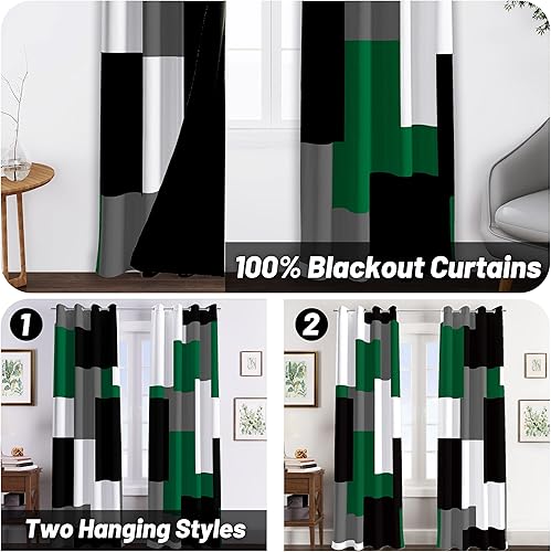 Miniatura 2 de 2 cortinas 84% opacas para ventana, patrón geométrico moderno y abstracto, con aislamiento térmico, oscurecedoras, para el hogar, 52 de ancho x 2 de