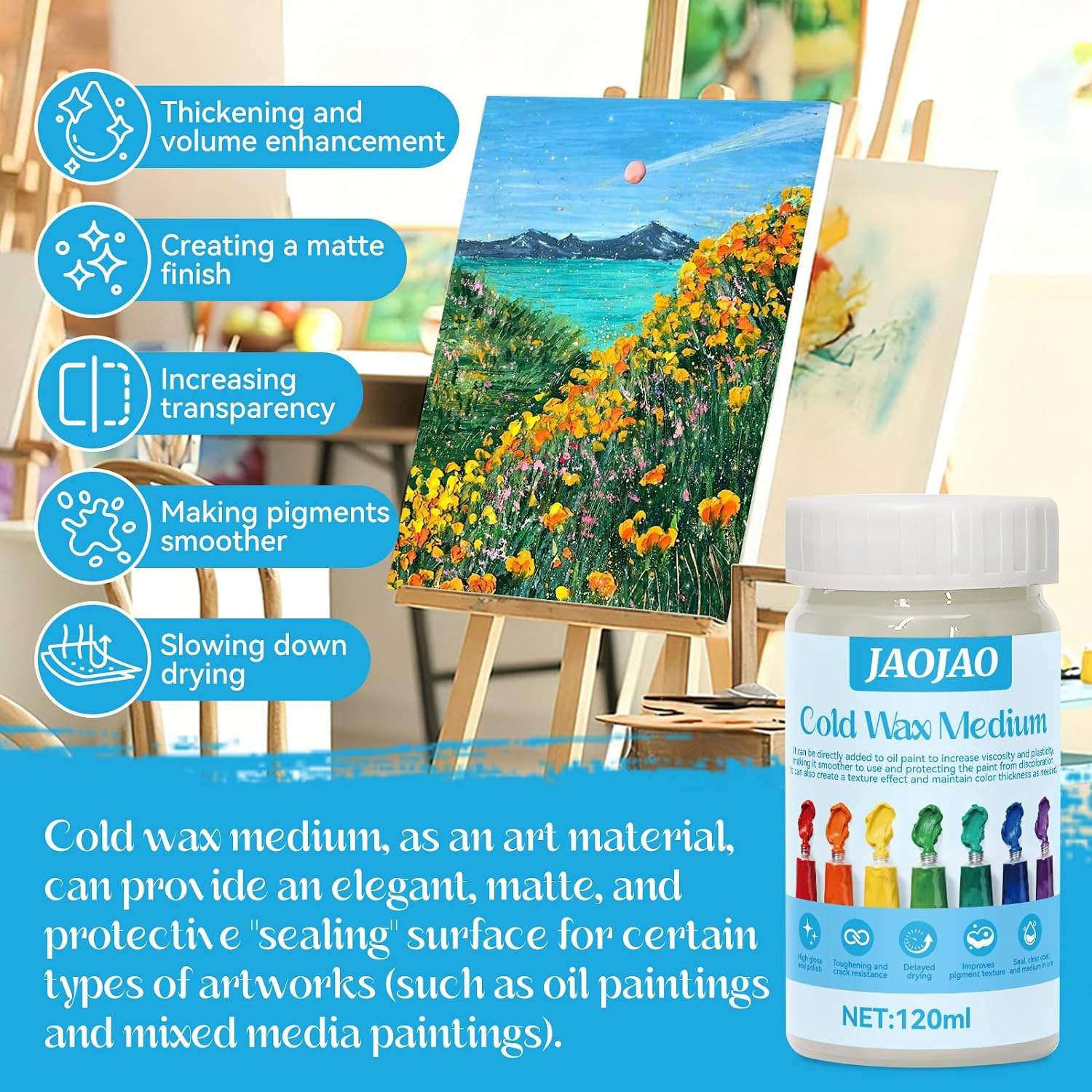 JAOJAO Cold Wax Medium, Watercolor Sealer Cold Wax Increases Consistency and Plasticity Avoid Pigment Discoloration Brightening for Oil Painting and Watercolor Sealing Easter Supplies, 120ml