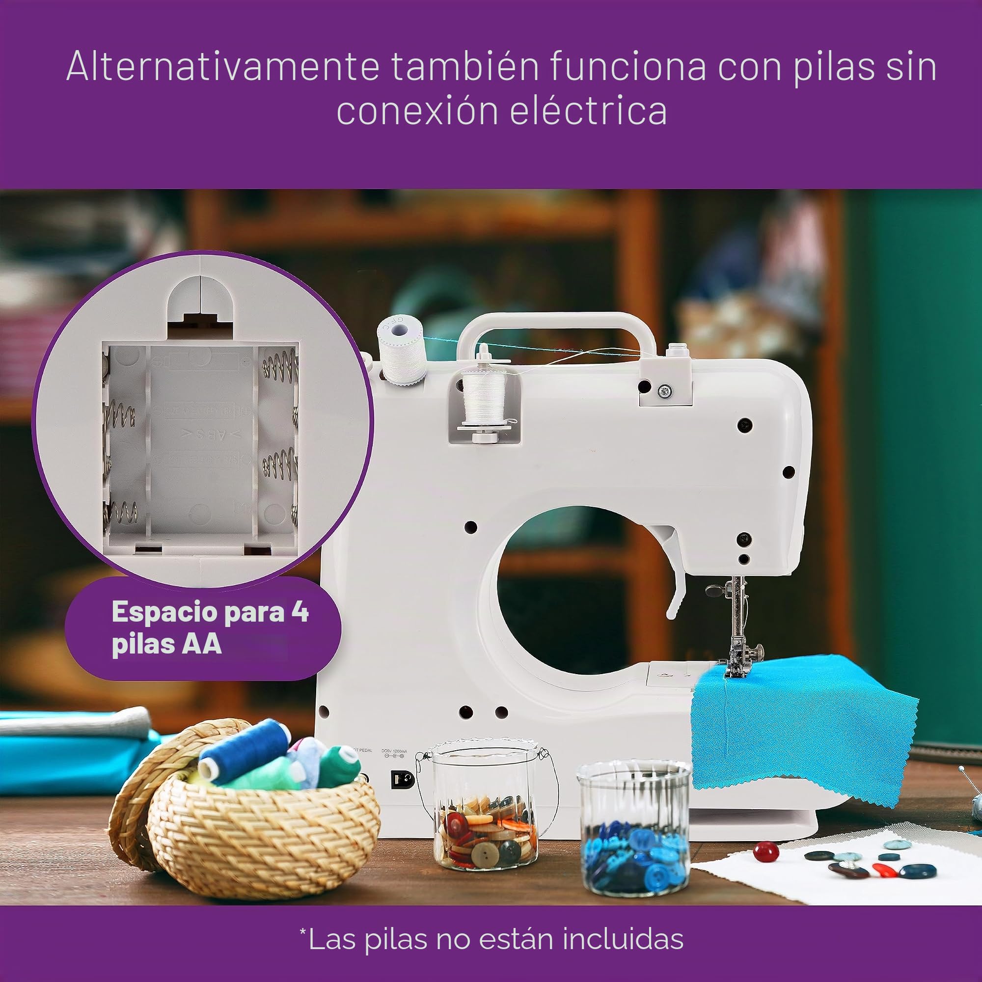 Clatronic Máquina de coser NM 3795 NM 3795 NM NM 3795 NM NM 3795 con 12 patrones de puntada, máquina de coser con función de costura delantera y trasera y 2 velocidades, funciona con baterías o red