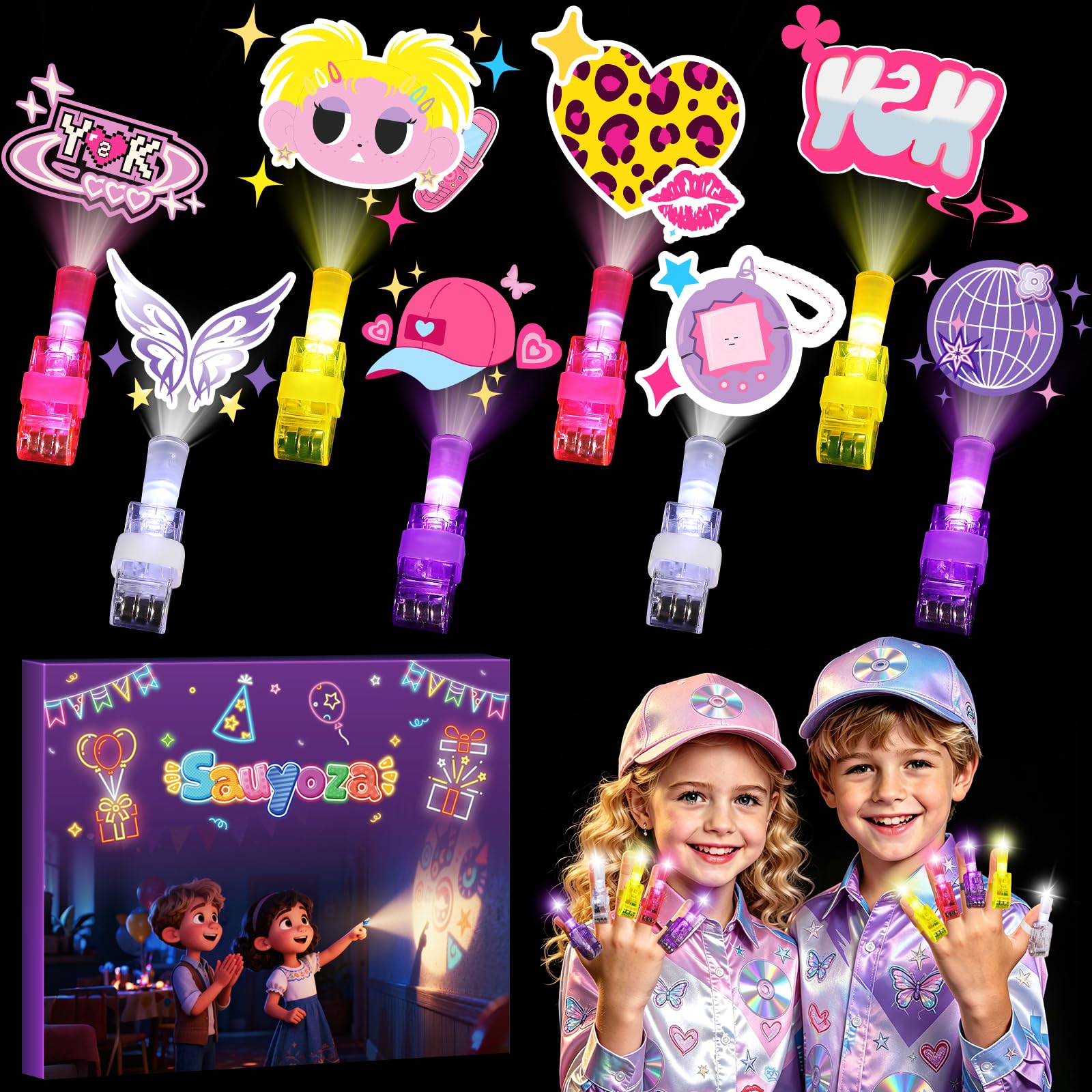 36 Pack Y2K Party Favors 2000s LED Finger Lights for Kids