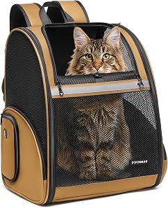Cat Carrier Backpack Dog Backpack Carrier, Breathable Portable Soft Pet Carrier up to 20 LBS for Medium/Large Cats, Small Dogs | Foldable Travel Backpack for Hiking, Camping（Brown-XL）