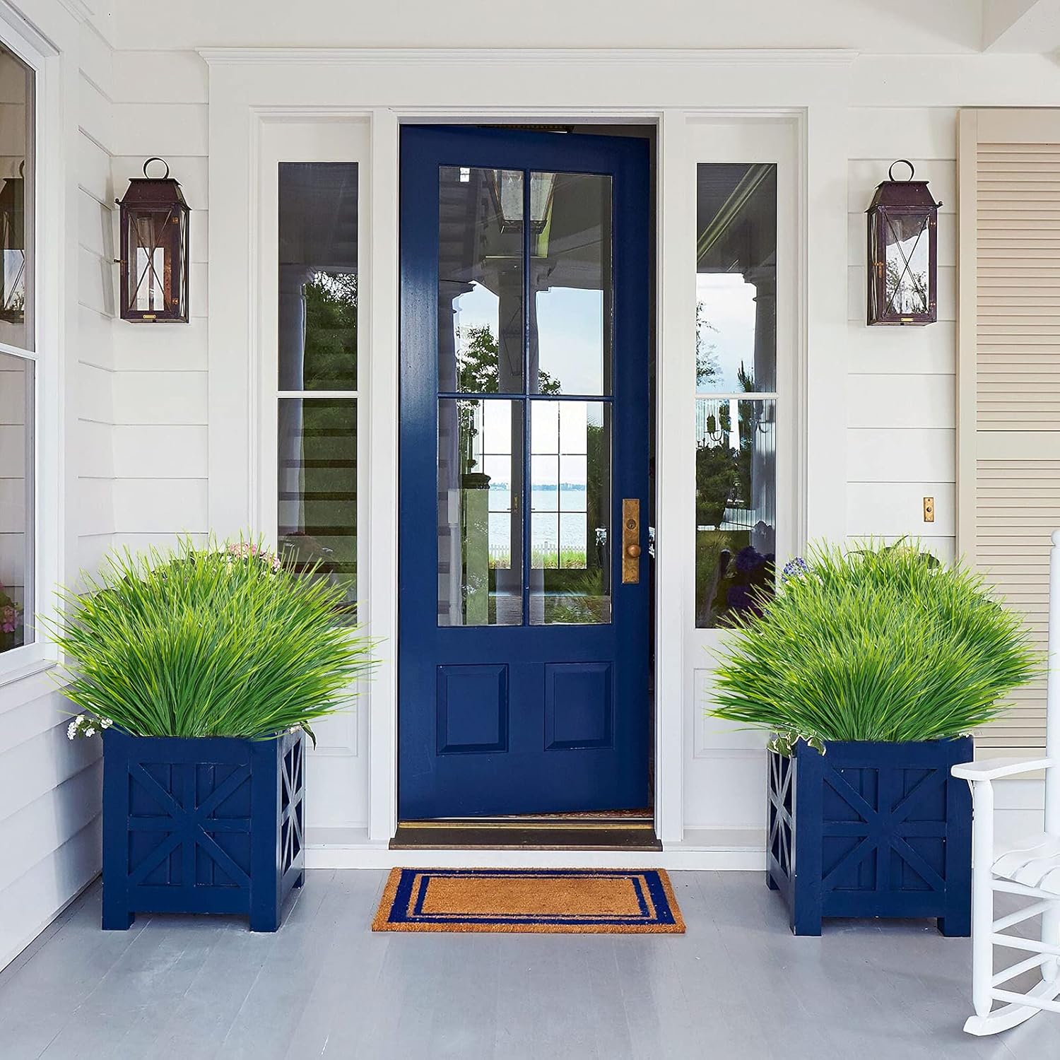 Uieke 12 Bundles Artificial Grass Plants Outdoor UV Resistant Fake Grass Plants No Fade Faux Plastic Plants for Outside Garden Window Box Planter Decor (Green) - Image 6