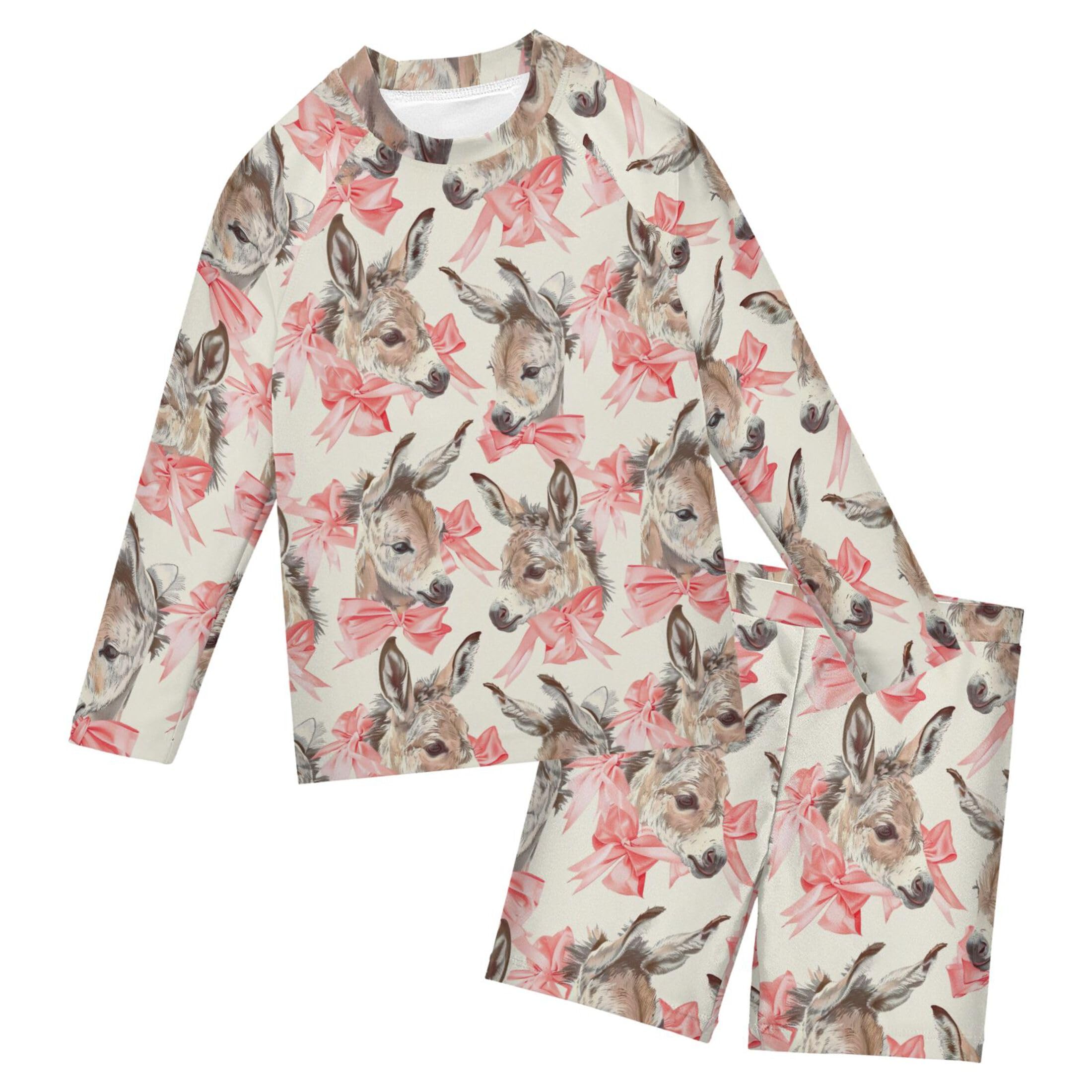 Donkey Animal Cute Toddler and Baby Boys' 2-Piece Swimsuit Trunk, Long Sleeve Rashguard Bathing Suit B0403455