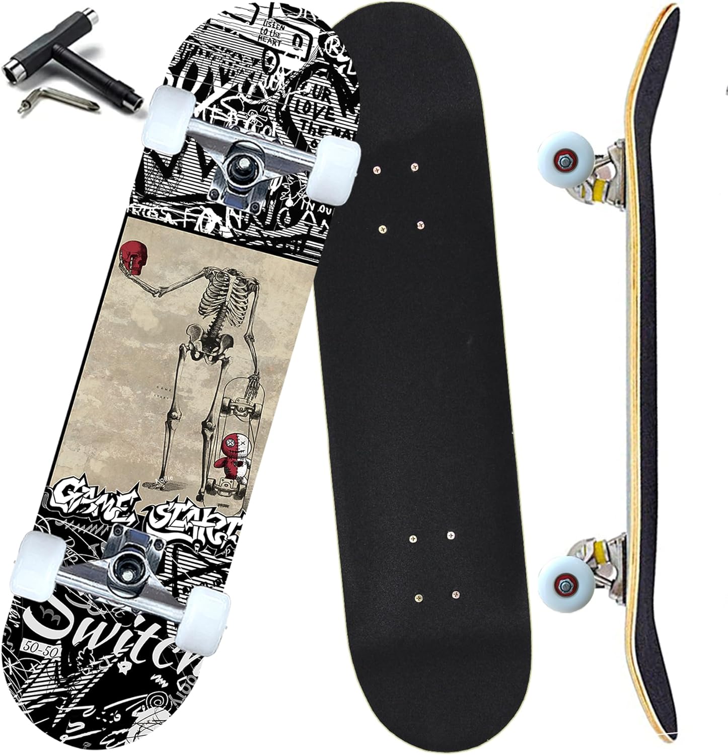 Pro Complete Skateboard 31"x8" 7 Layers Canadian Maple Double Kick Deck for Beginners and Teens