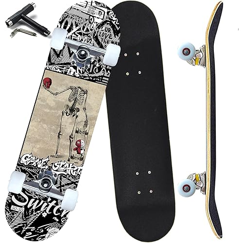 Pro Complete Skateboards for Beginners Girls Boys Kids Youths Teens Adults 31"x8" Skate Boards 7 Layers Canadian Maple Double Kick Deck Concave Longboard