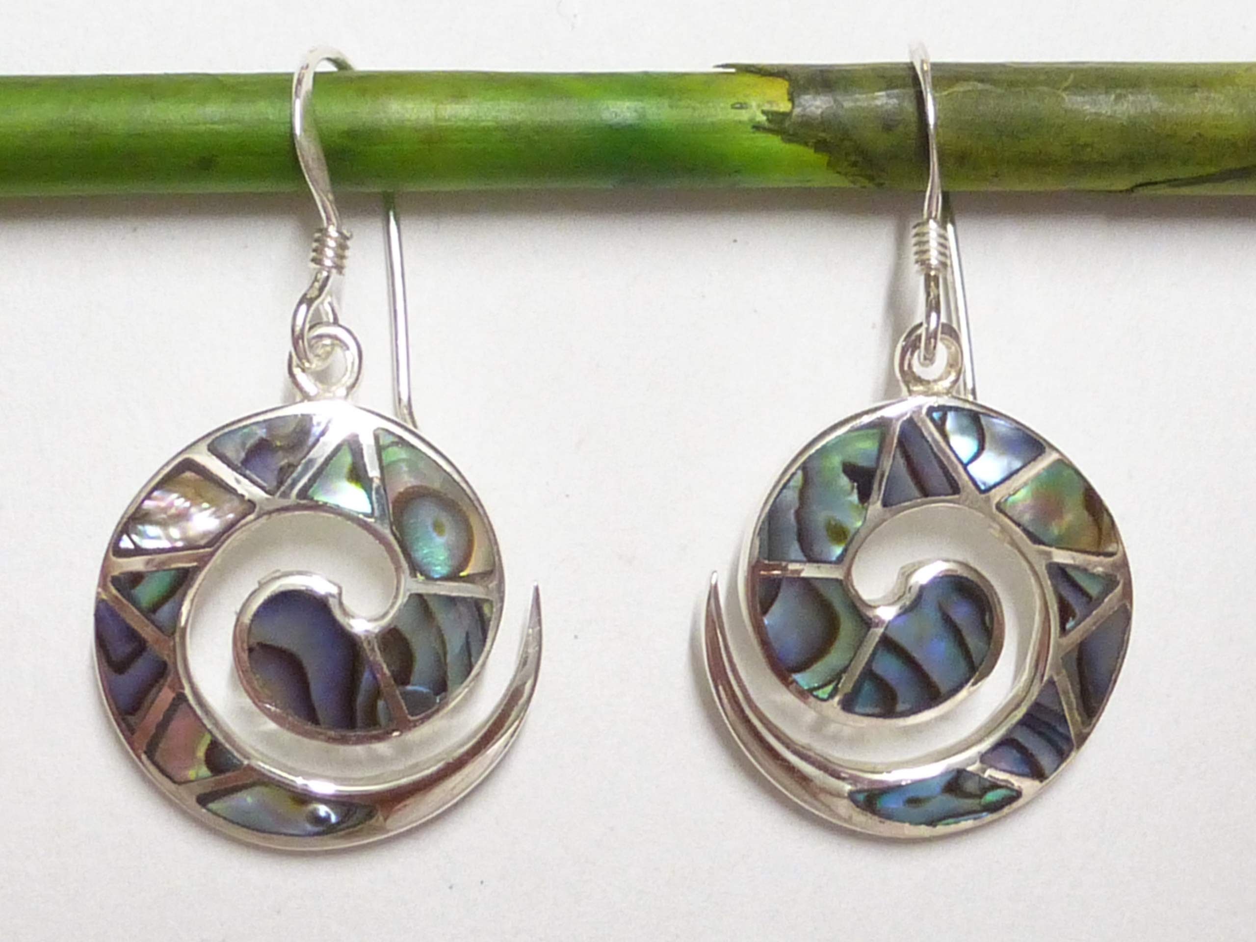 Orecchini a spirale con conchiglia di abalone, in argento Sterling 925, da donna, con confezione regalo