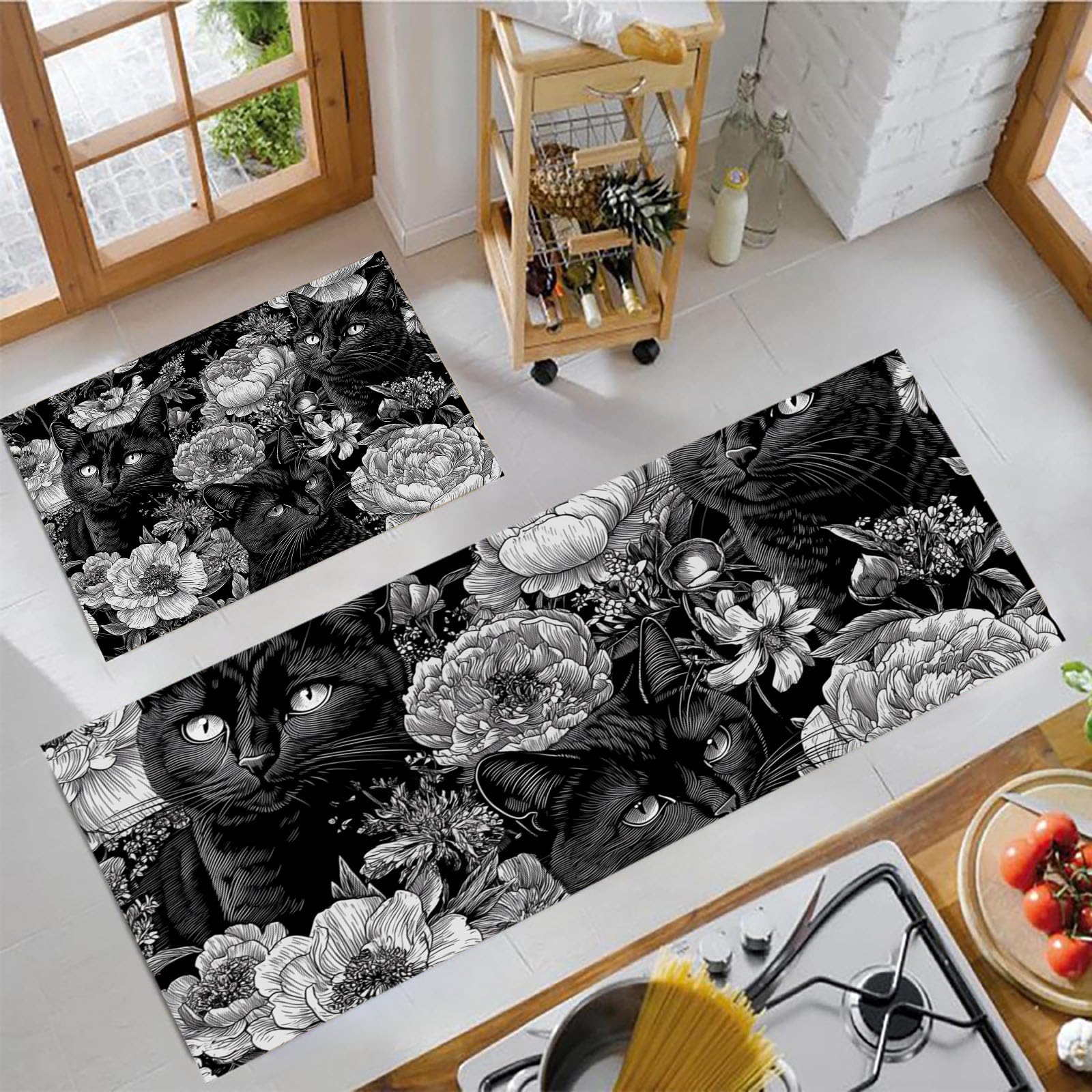 Tapis de cuisine absorbant pour protéger votre sol devant l'évier motif chat baroque