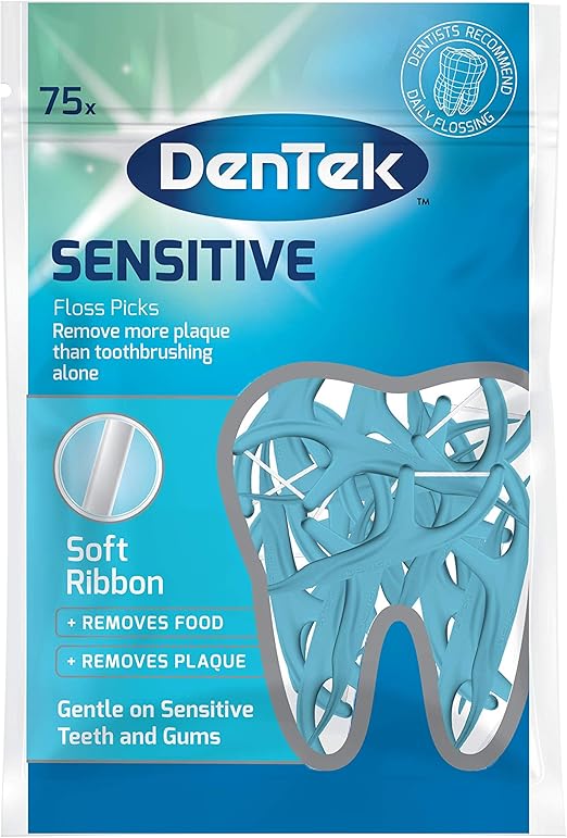 DenTek Sensitive Soft Ribbon Floss Picks, 75 Pack Gentle on Teeth and