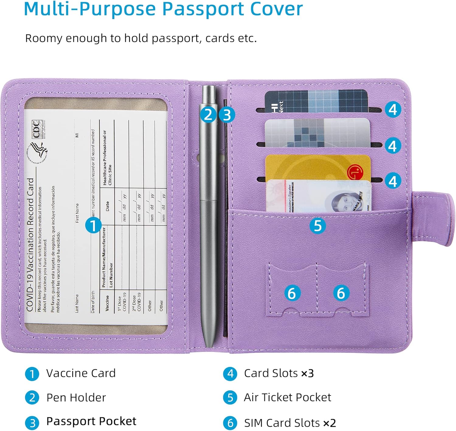  | Cynure Rfid Blocking Passport Cover and CDC Vaccine Card Holder Combo Leather Travel Passport Case for Men & Women, purple | Passport Covers