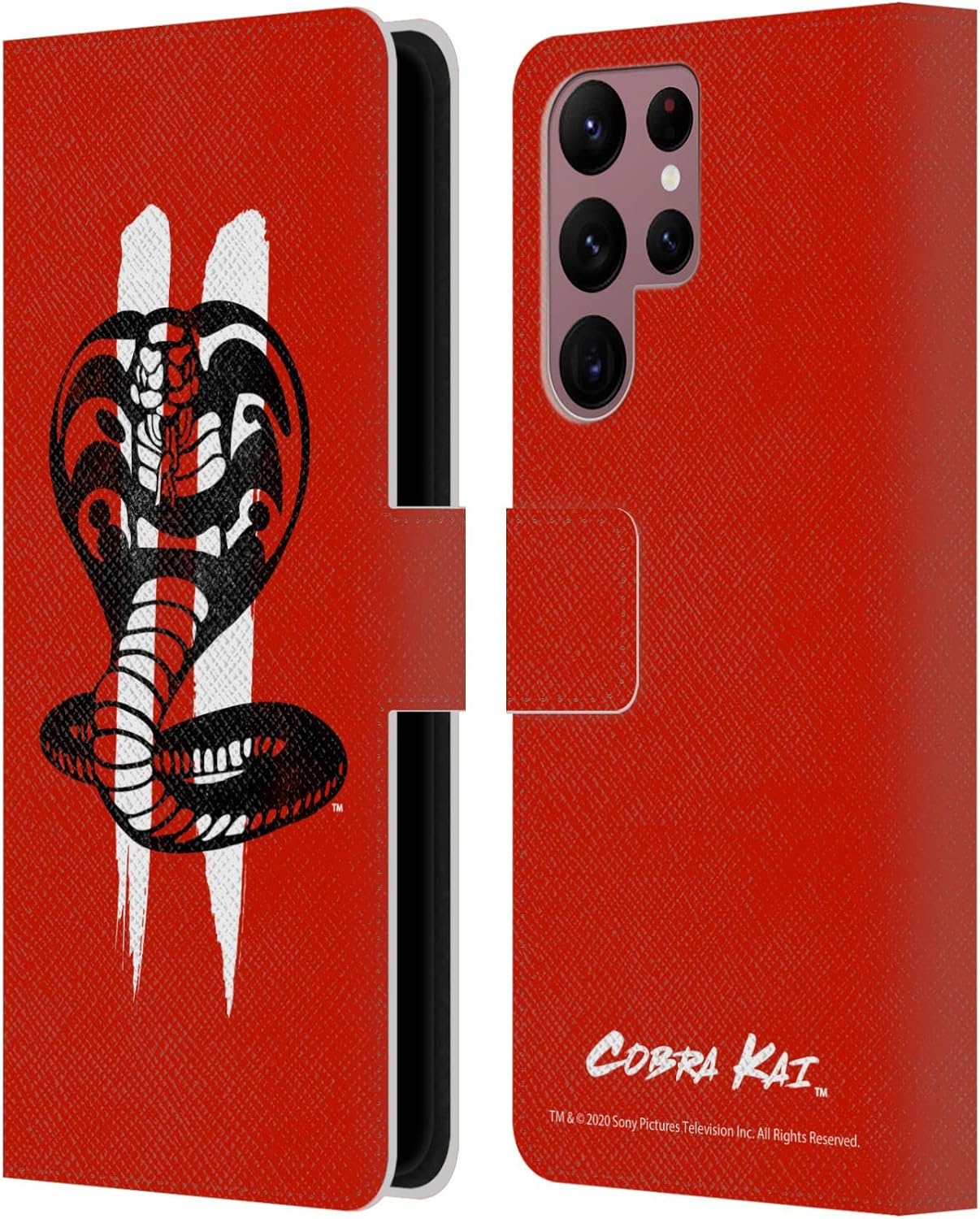 Head Case Designs Officially Licensed Cobra Kai Kick Pattern Graphics Leather Wallet Case Compatible with Samsung Galaxy S22 Ultra 5G