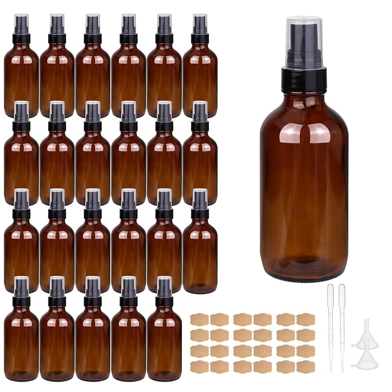 GIVAMEIHF Conjunto com 24 frascos spray de vidro âmbar, 120 mL, com acessórios