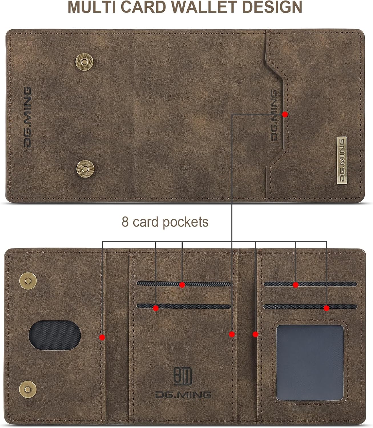 SZHAIYU 2 in 1 Detachable Wallet Phone Cases Compatible with iPhone 16 Pro Case with Card Holder Men 6.3'' Magnetic Leather Cover (Coffee,iPhone 16 Pro) - Image 7