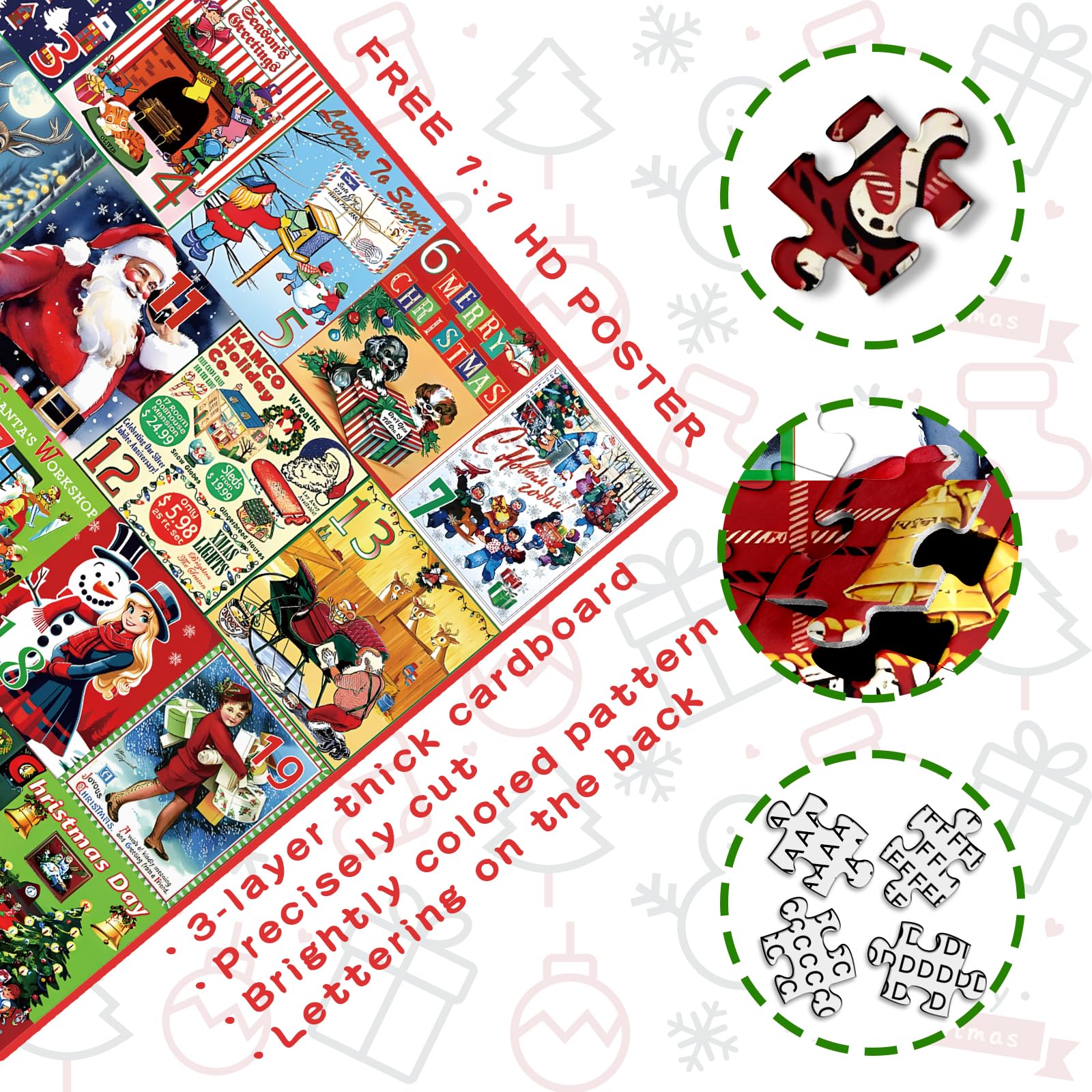 Lihome Calendario dell'Avvento puzzle per adulti 2024, puzzle da 1008 pezzi per conto alla rovescia di Natale, 24 scatole per gioco natalizio in famiglia