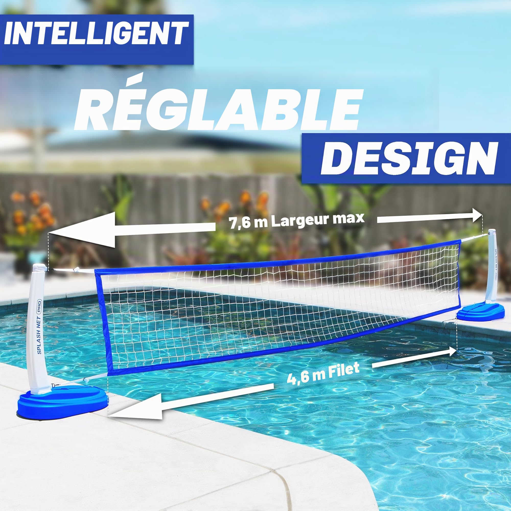 GoSports Splash Net Pro Filet de Volleyball pour Piscine avec 2 Ballons et Pompe, Blanc, Rouge, Bleu