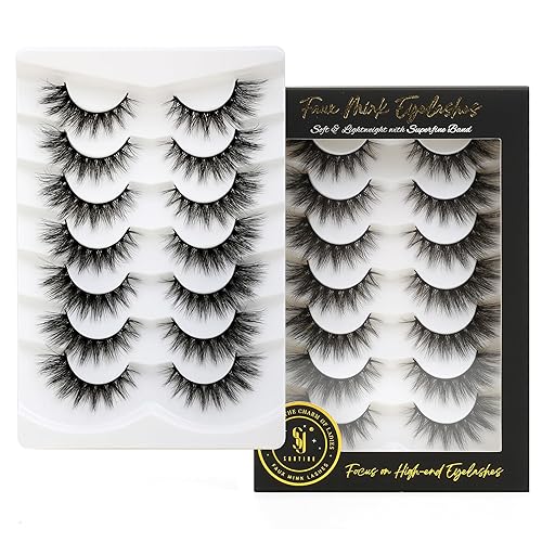 Miniatura 1 de Pestañas postizas de visón sintético de 0.631 pulgadas con banda superfina, pestañas esponjosas y de aspecto natural, suaves y finas, pestañas
