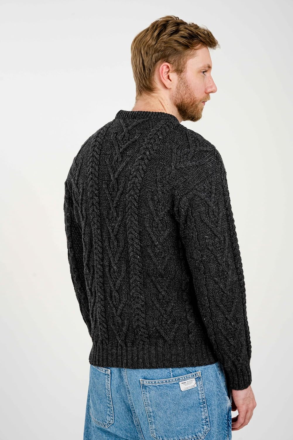 SAOL 100% Merino Wool Men's Irish Traditional Aran Crew Neck Cable Knit Sweater Pullover (Charcoal, XXXLarge) - Image 6