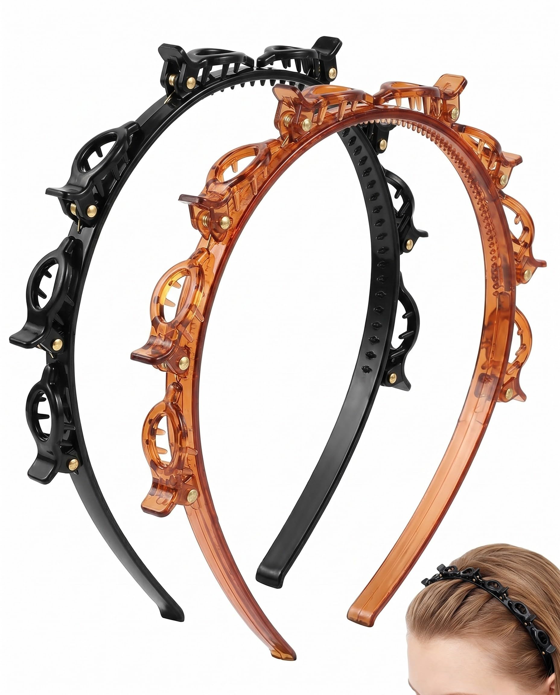 Cerchietti Capelli Donna con Mollette, 2 Pezzi (2 Colori Diversi), Fascia Antiscivolo per Capelli, Accessorio Styling Semplice e Veloce.