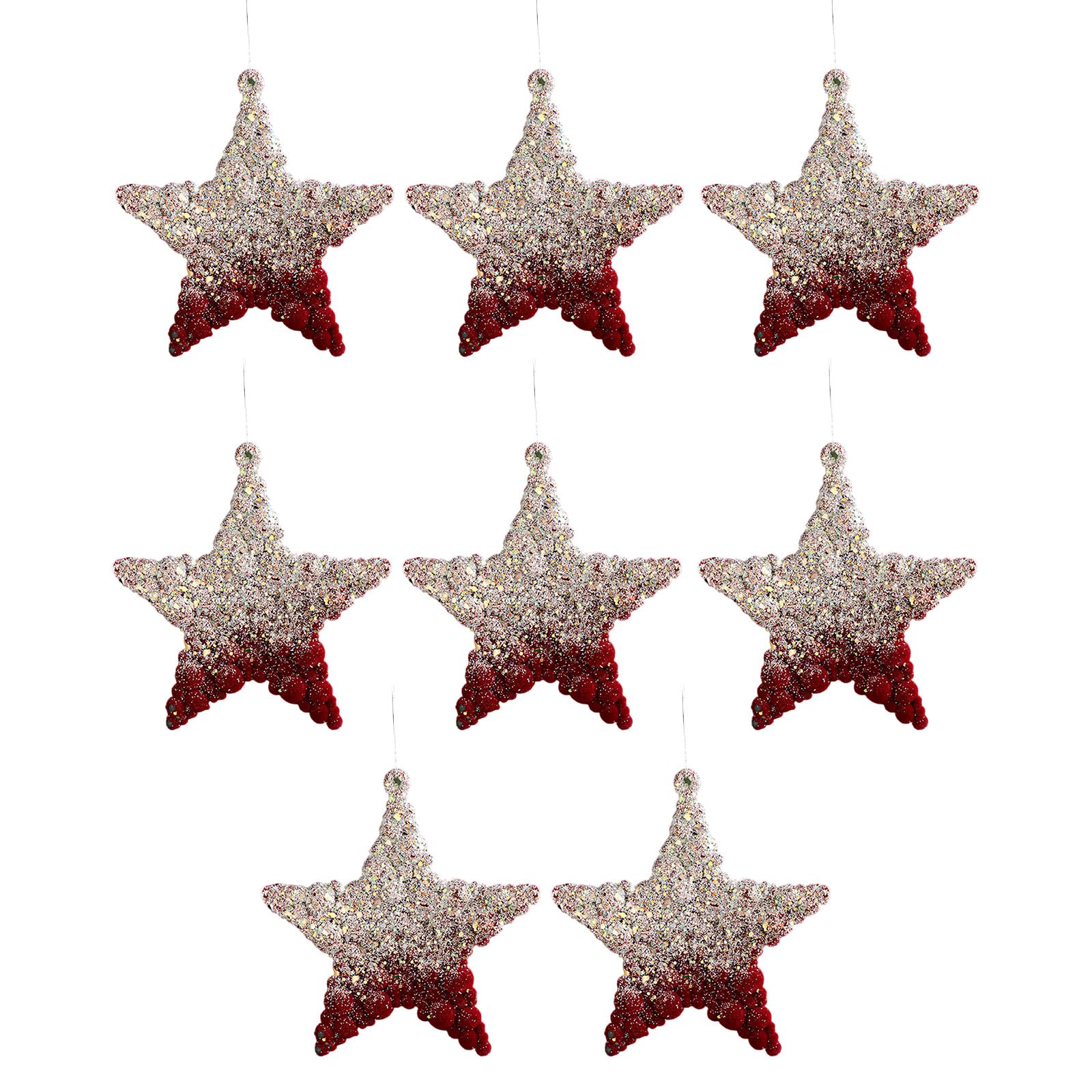 Of 8 Christmas Tree Flocking Ornaments Festive Star Snowflake Reindeers Decors Hanging Star Ornaments Reindeers Christmas Tree Decorations