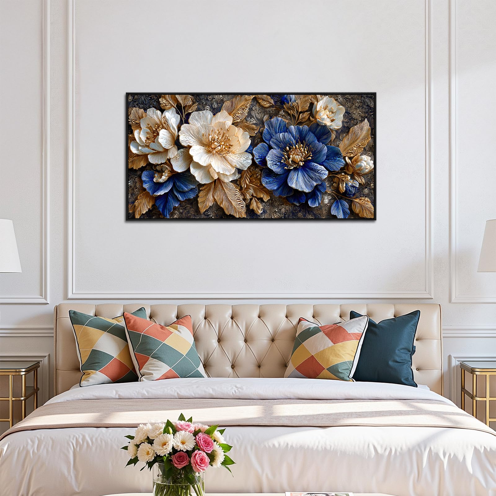SERIMINO Wandbilder Wohnzimmer Groß, Vintage Blume Leinwand Bilder mit Rahmen, Aesthetic Botanische GemäLde, Modern Natürliche Wanddekoration für Flur Schlafzimmer Esszimmer Büro Lobby 60x120 cm