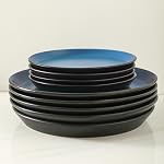 Stone Lain 32 Piece Glazed Stoneware Dinnerware Set, Service 8, Blue and Black
