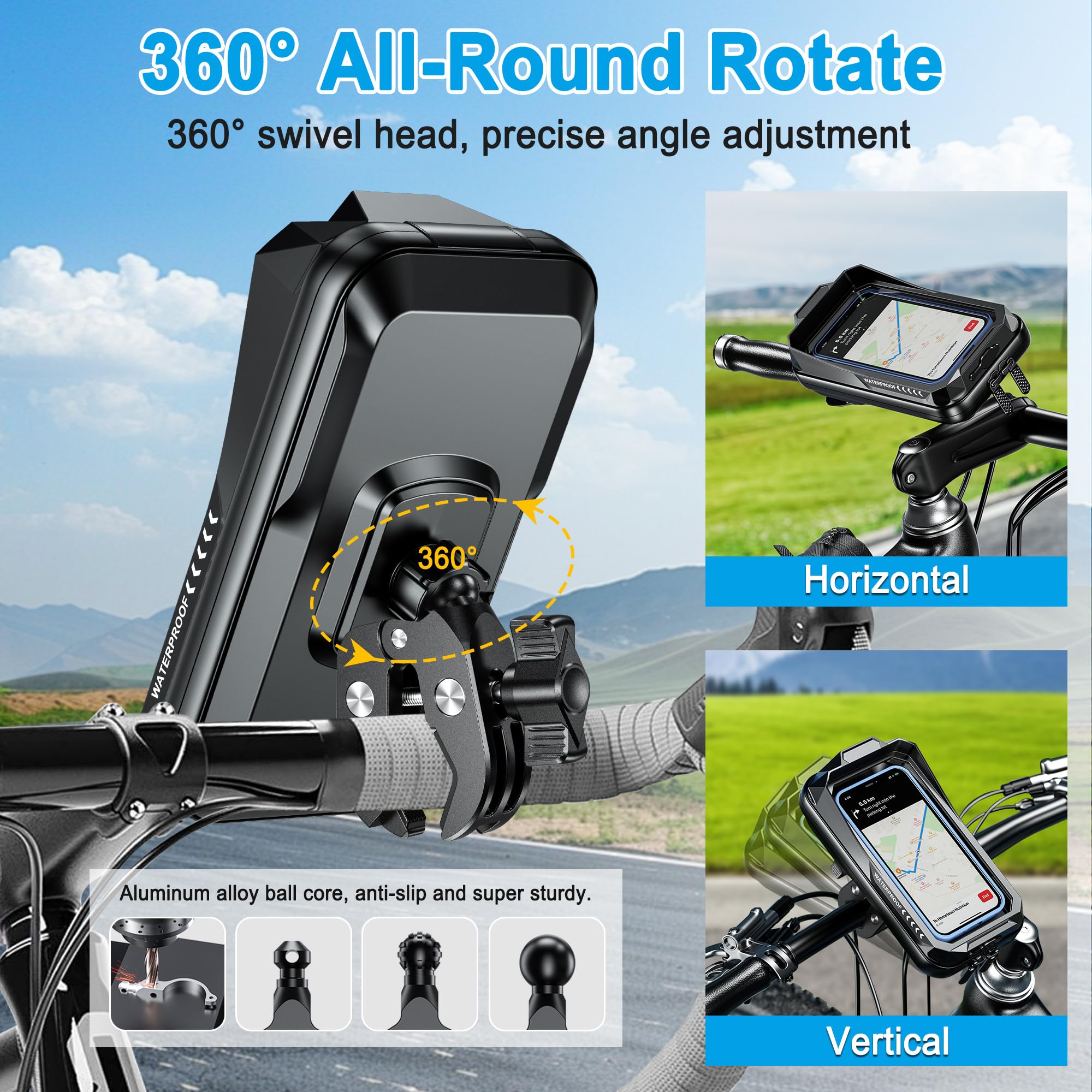 Support Téléphone Vélo Moto Universel 360° Rotation Porte Telephone Velo Guidon Etanche Support Telephone Trotinette Electrique Scooter avec Ecran Tactile pour Smartphones