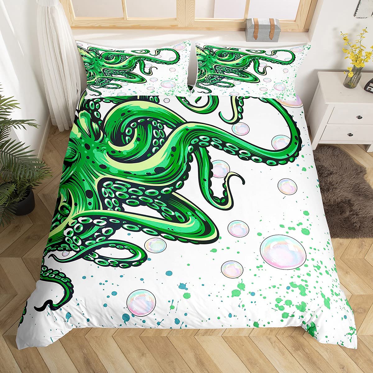 Housse de couette calamar en microfibre lavable sans repassage