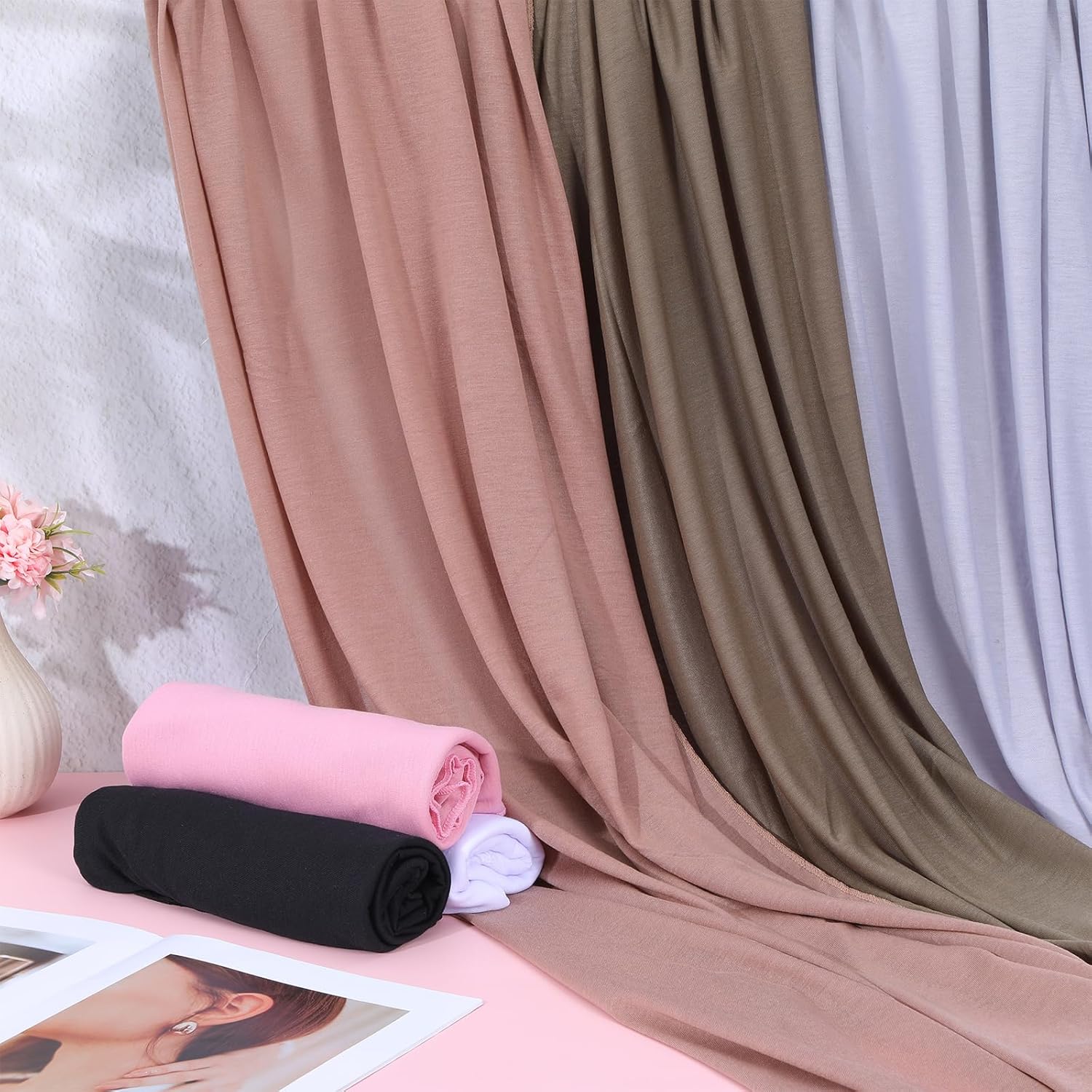 6 Pack Hijab Scarves for Women - Premium Polyester Long Head Jersey Hijab Scarf Wraps in 6 Solid Colors, Soft Muslim Scarf Shawl for All Season, 31.5 x 70.9 inches - Image 7