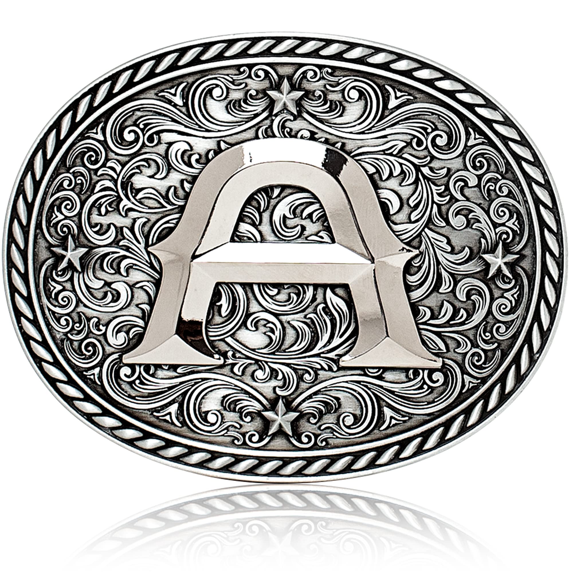 Western Belt Buckle for Men & Women – Vintage Initial Country Buckles for Cowboy & Cowgirl – 3.75” x 3”
