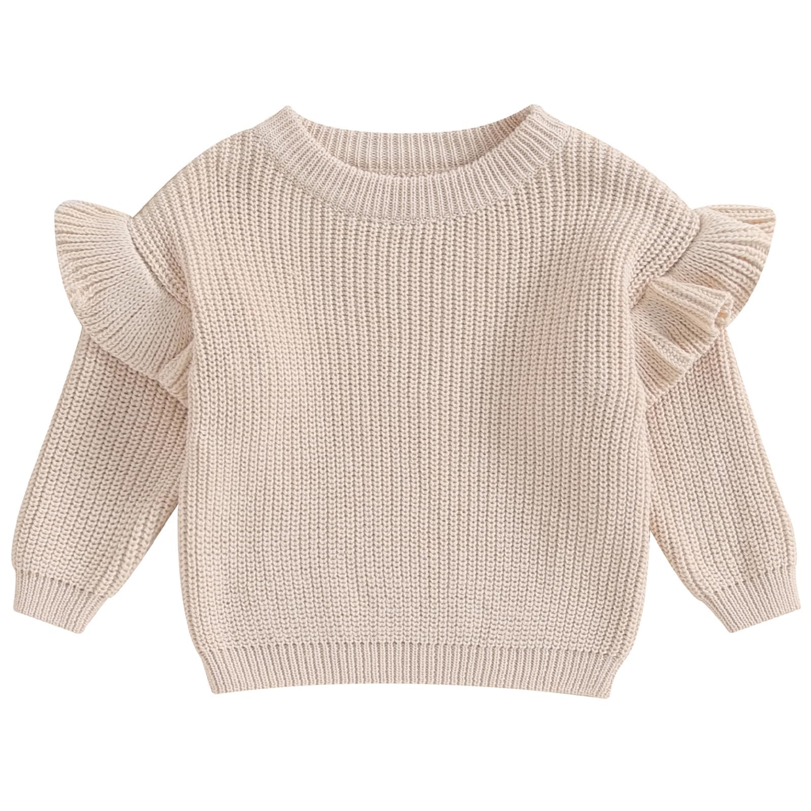 Mubineo Baby Girl Winter Clothes Basic Plain Cute Ruffle Sweater Toddler Kids Pullover Long Sleeve Newborn Sweaters