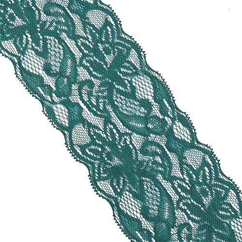 Cinta de encaje elástico de 10 yardas, color verde, patrón floral, tela de encaje elástica para costura, ropa, manualidades y envoltura de regalos
