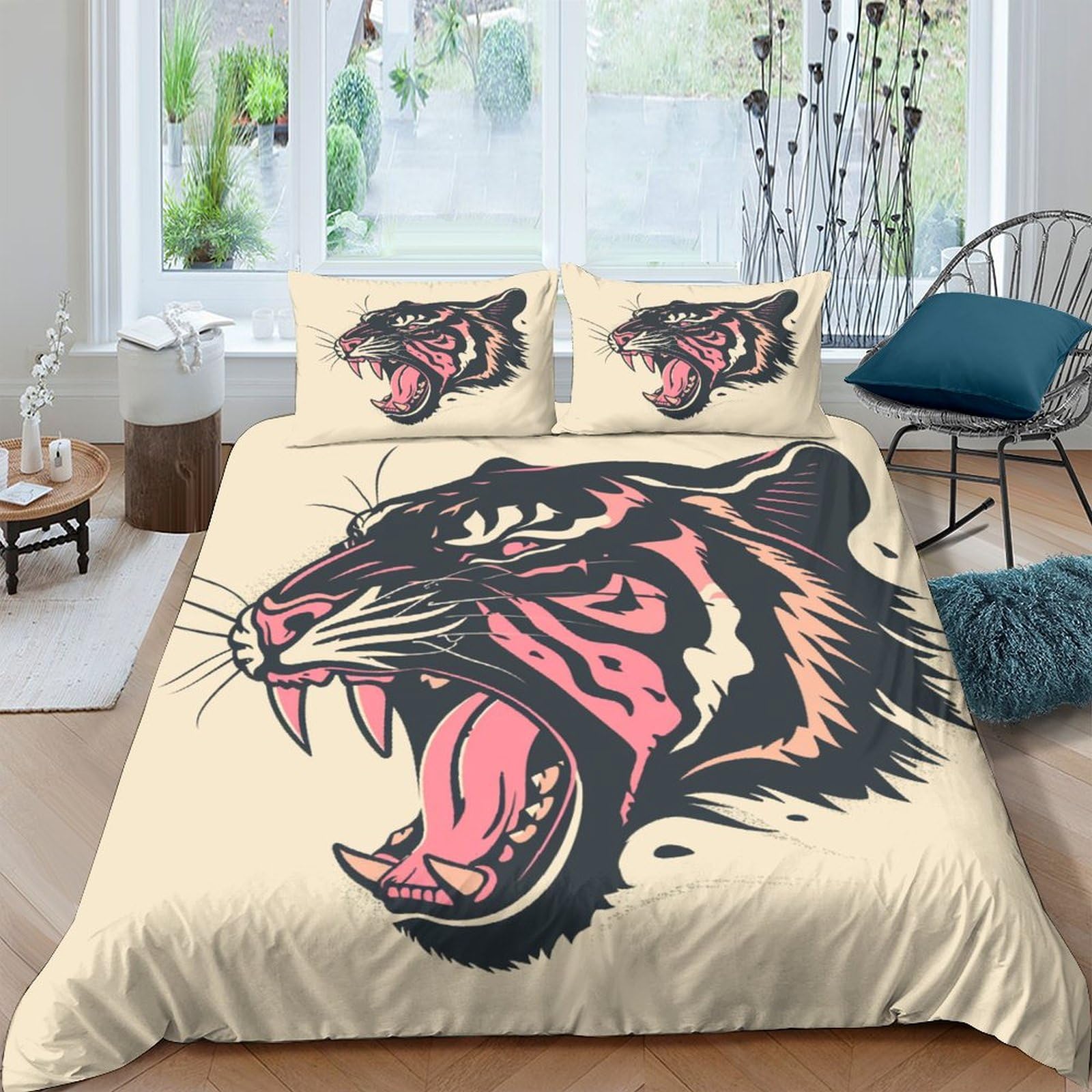 Stampato in 3D tigre Copertina Stampata Microfibra Disegnata Biancheria Da Letto Ipoallergenico Con 2 Federe,King（220x240cm）, Per Adolescenti E Adulti