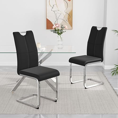 Miniatura 3 de yeag Juego de 2 sillas de comedor modernas, sillas de cocina tapizadas con respaldo alto, sillas de comedor de piel sintética con patas de metal