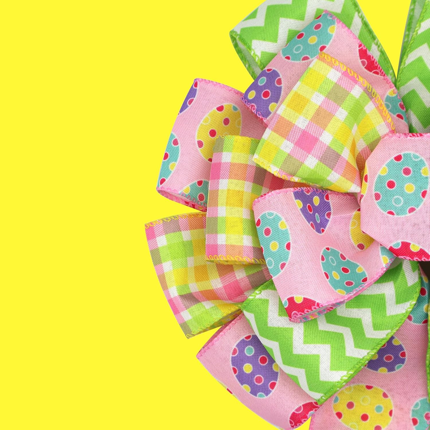 Montekin Large Easter Bows for Wreath 20x11 Inch, 2 Pack Pre-Tied Easter Egg Wired Ribbon Bow, Big Tree Topper Bow for Front Door Indoor Outdoor Spring Summer Decoration (Yellow)