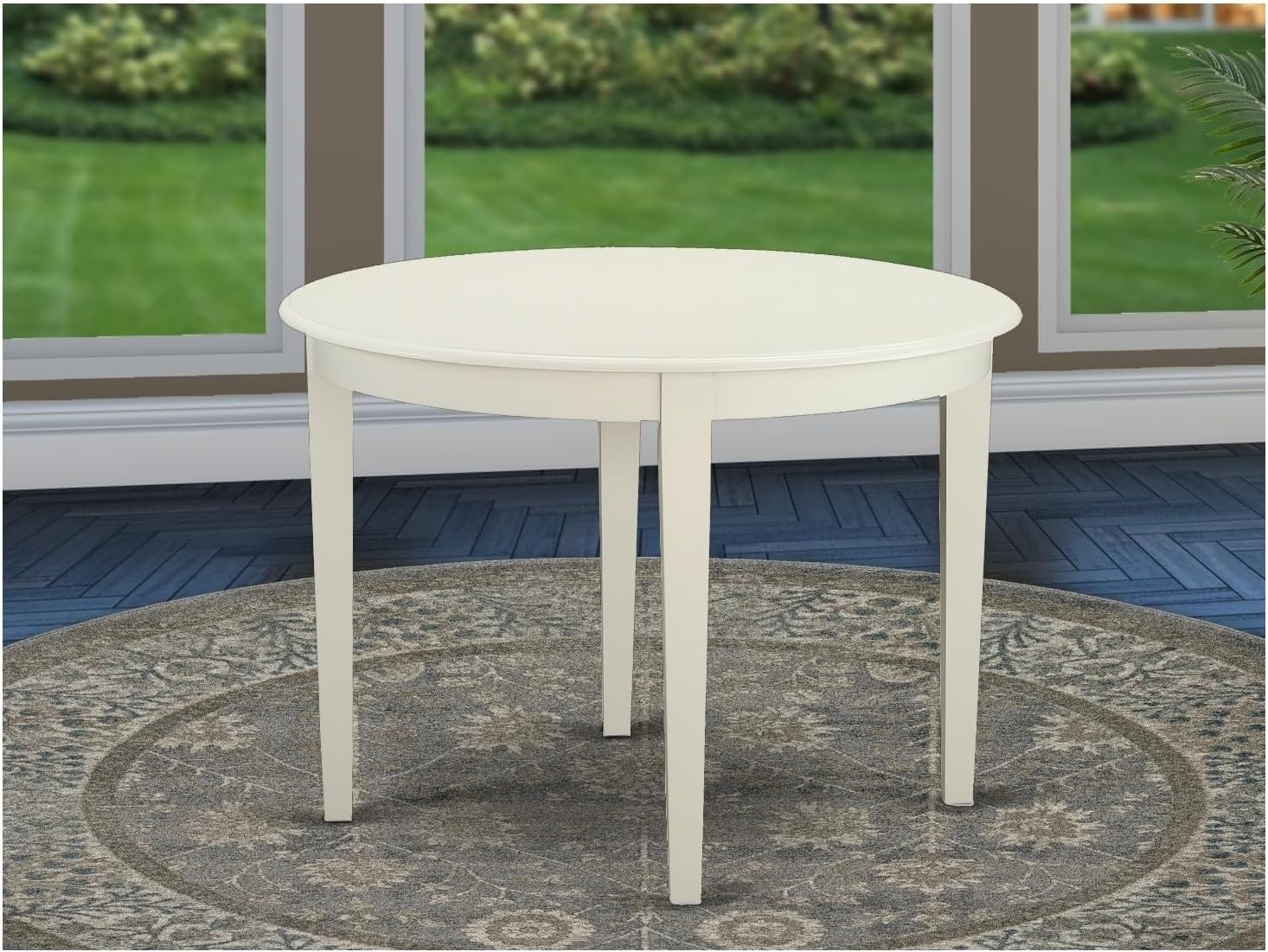 HomeStock Round Kitchen Dining Table - 42" White Table with Tapered Legs - Modern Dining Room Table
