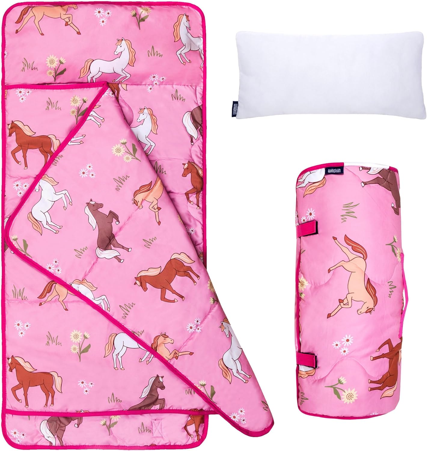 Wildkin Day2Day Kids Nap Mat – Ideal for Daycare, School, Sleepover & Travel - Wild Horses