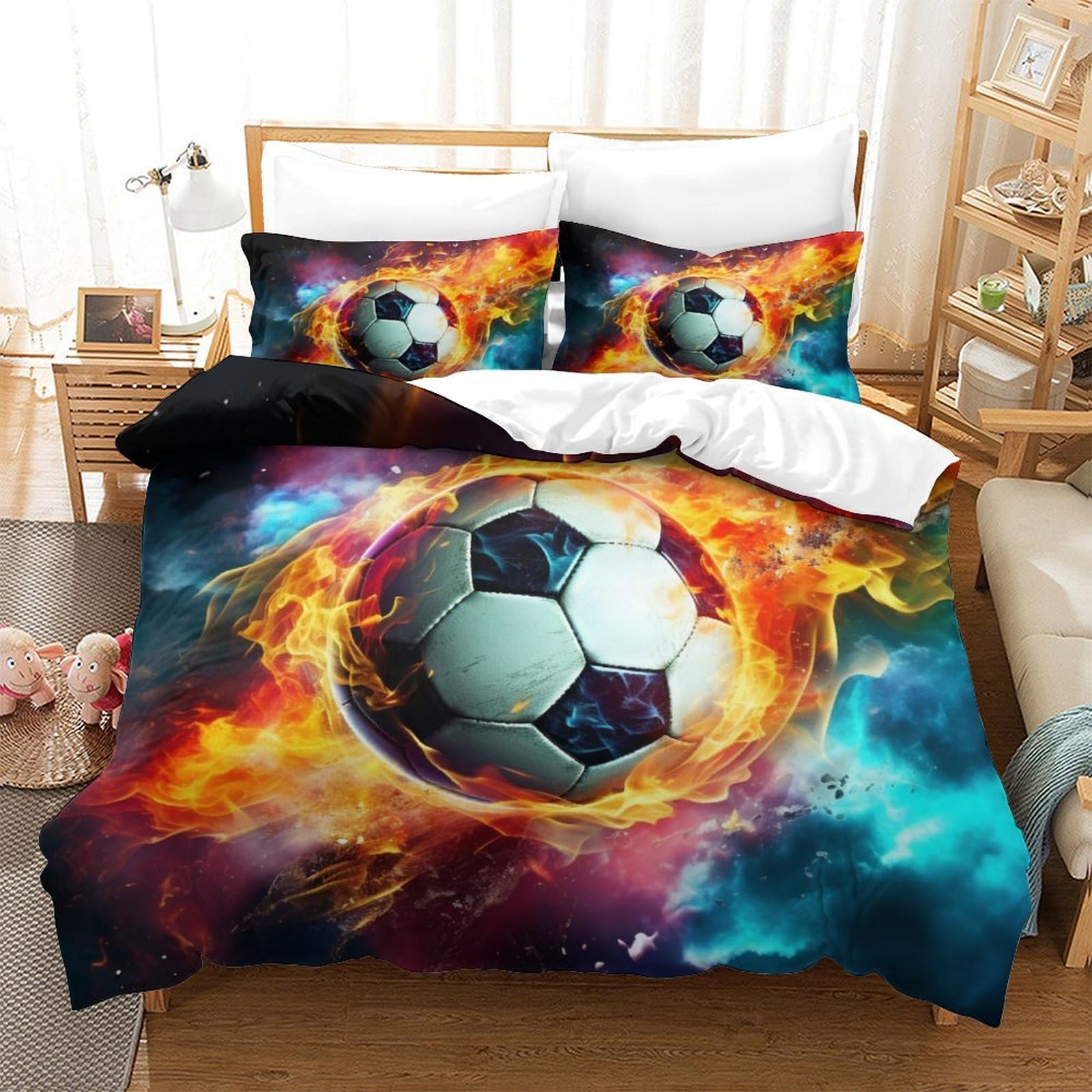 Housse de couette foot 3 pièces grand lit super king 260x220 cm microfibre zippée