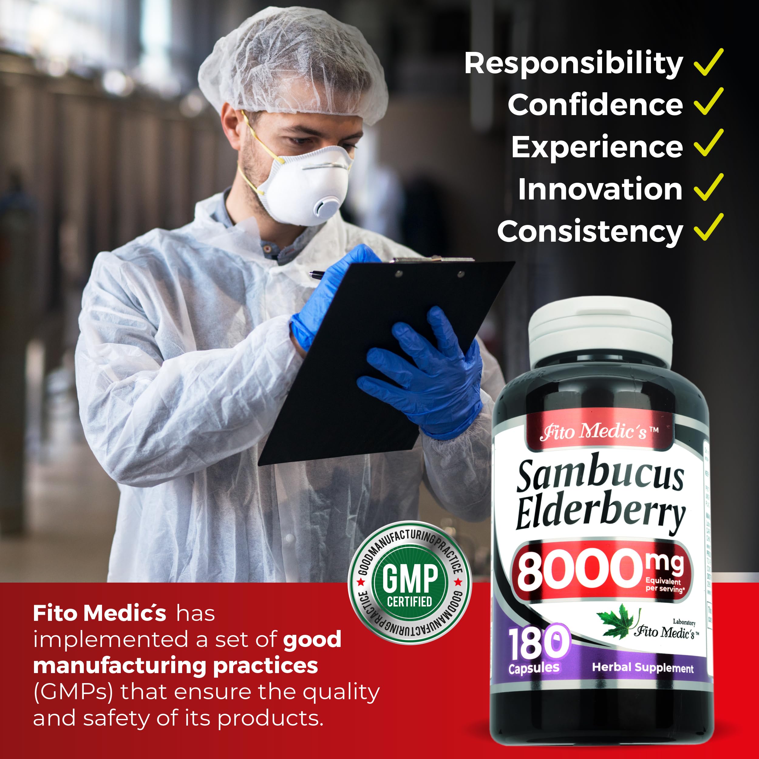 FITO MEDIC'S Lab Elderberry Supplement, Sambucus Black Elderberry, 180 Capsules — Amazon image 6