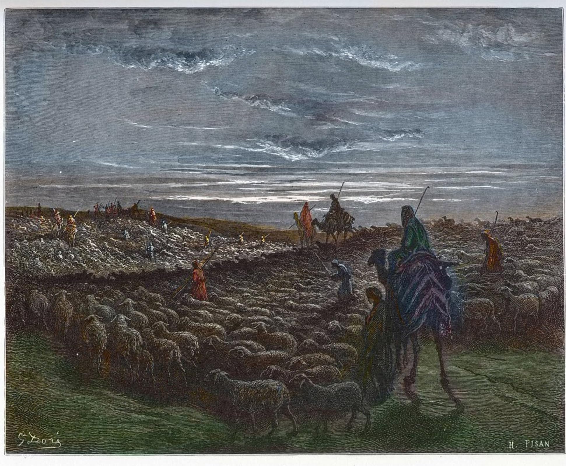 ARTXLXXBN Famous Art Print Poster Vintage Wall Art Abram Settled in the Land of Canaan Engraving in the Bible Illustree by Gustave Dore Canvas Art Poster for Home Decor 60x90cm