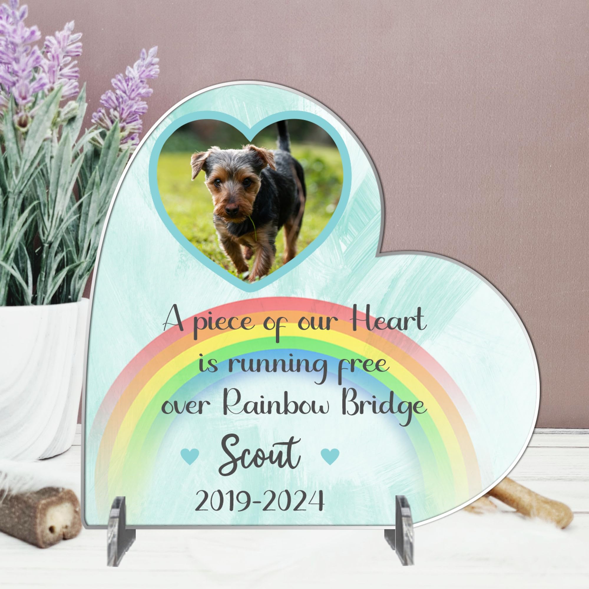 Pet Bereavement Gifts: Personalised Dog Memorial Plaque with Photo | Cat & Dog Sympathy Keepsake | Pet Memorials, (Acrylic 8.5cm x 8.5cm, Mint)