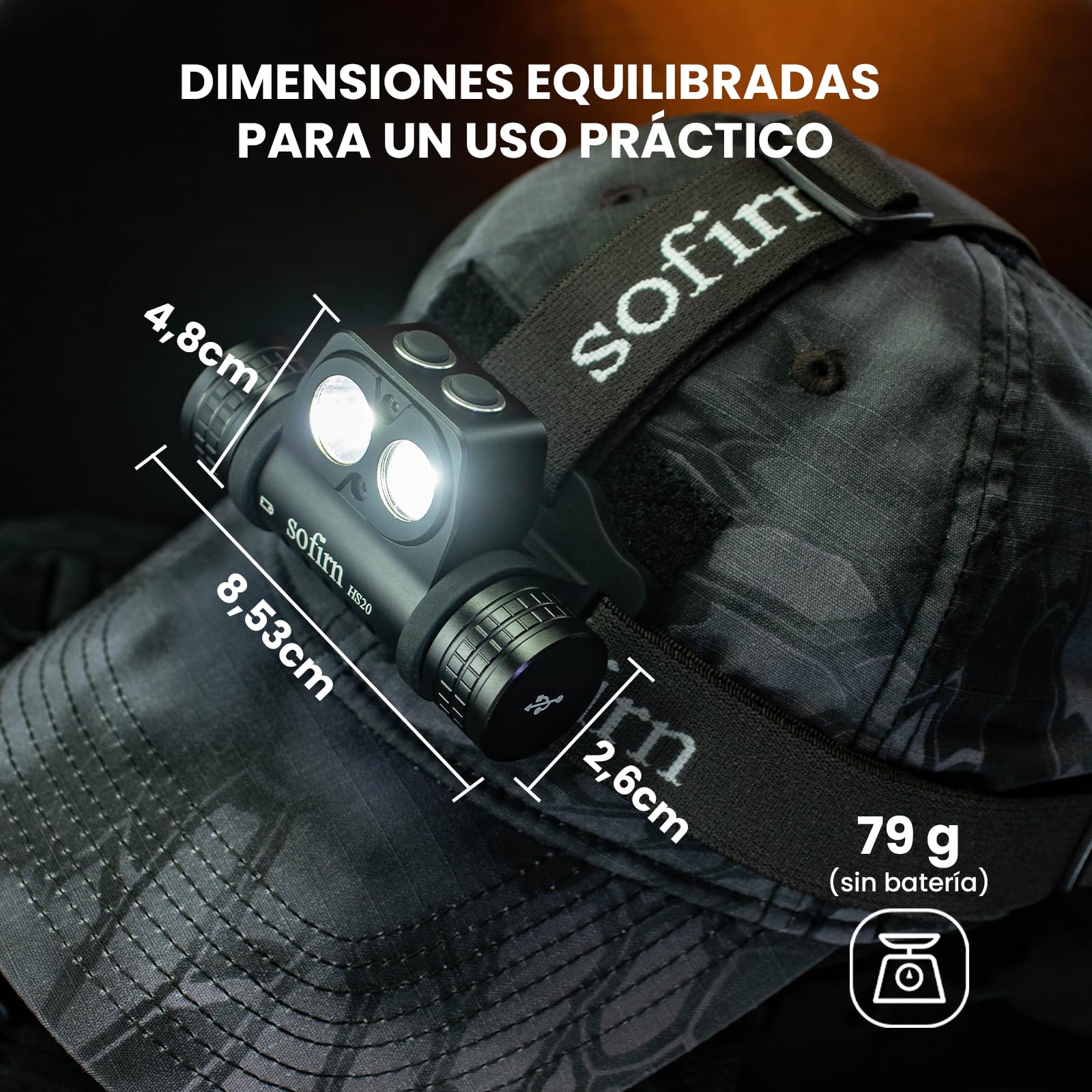 sofirn HS20 - Lámpara frontal LED, 2700 lúmenes, doble emisor, 90 CRI 5000K, 3 programas de funcionamiento, frontal profesional para acampar, carrera