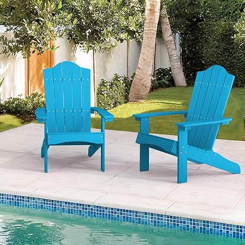 LUE BONA Juego de 2 sillas Adirondack de polietileno azul Aruba, sillas modernas Adirondack de plástico resistentes a la intemperie, para patio, LUE BONA Juego de 2 sillas Adirondack de polietileno azul Aruba, sillas modernas Adirondack de plástico resistentes a la intemperie, para patio,