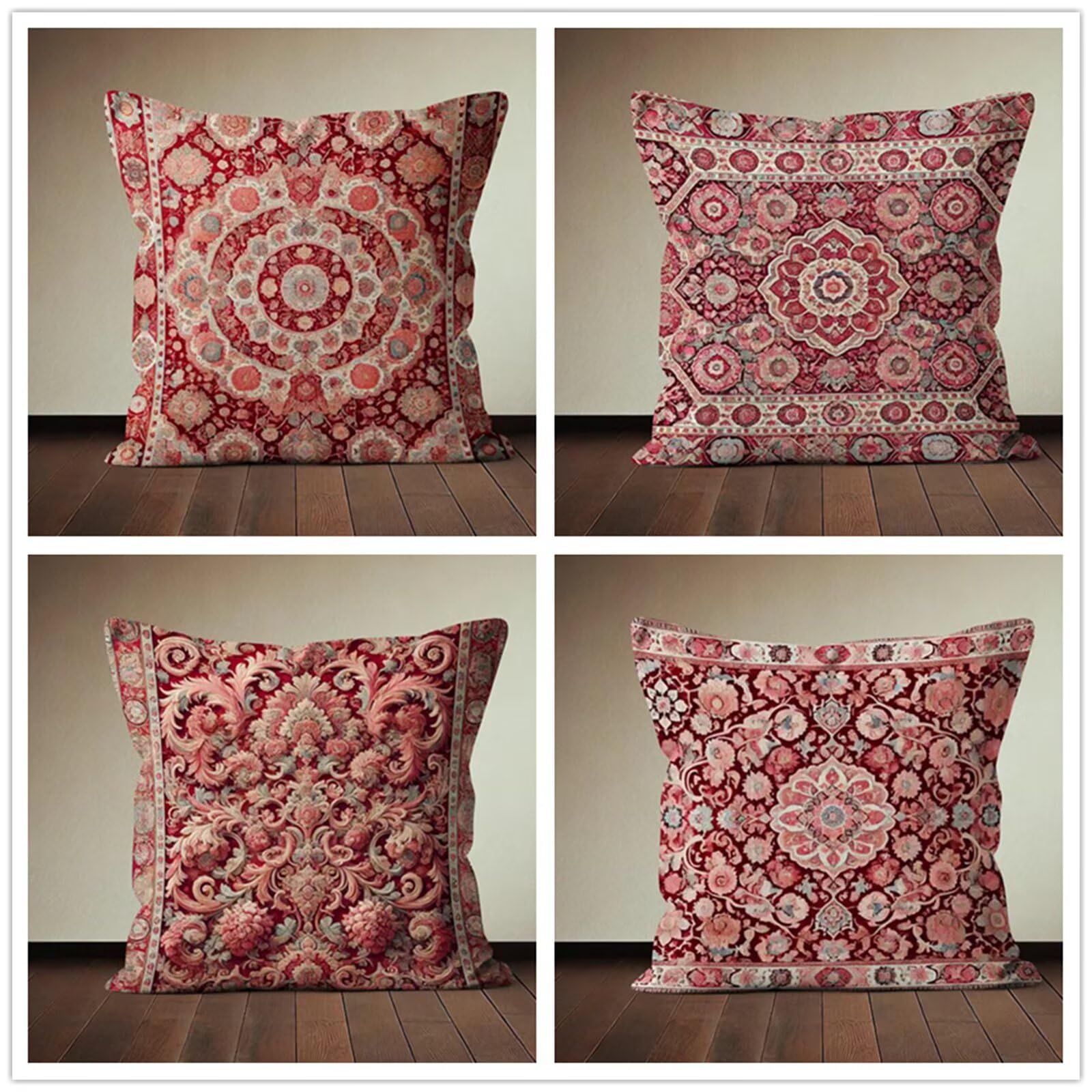 Heaen Outdoor Cushions Covers Waterproof 55x55 cm Set of 4 Square Linen Pillow Cases Pink Geometric Decorative Dushions for Sofa Porch Patio Home Decor