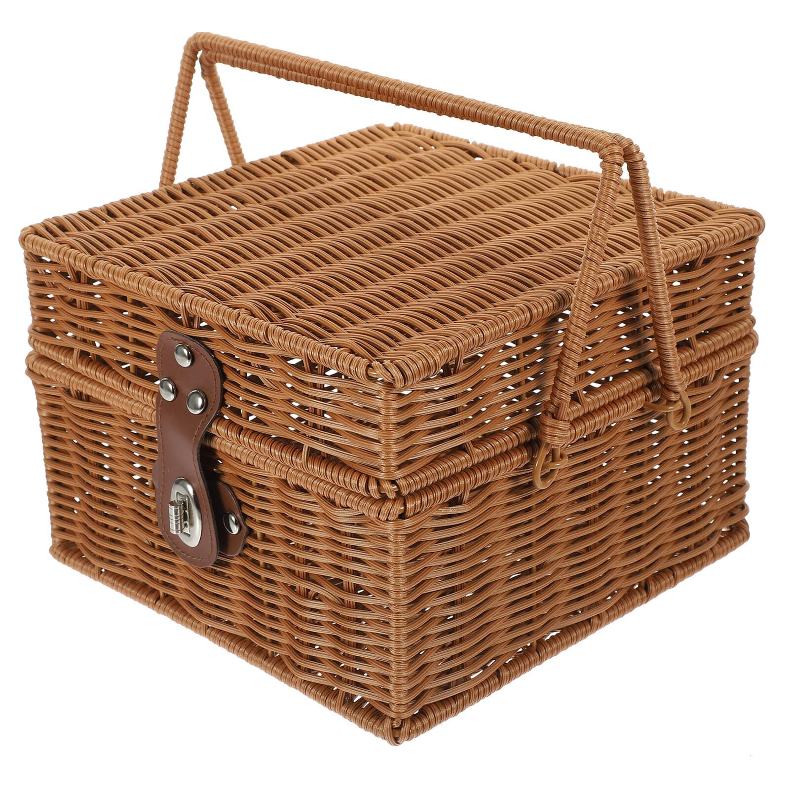 DOITOOL Cesta de Picnic Vintage Tejida a Mano de Material PP, Tamaño Mediano Asa Resistente, Cesta para Almacenar Frutas y Alimentos Adecuado para Picnic y Exteriores